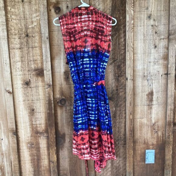 BCBGMAXAZRIA Isla Silk Persian Red Asymmetrical Self Tie Sleeveless Wrap Dress - Picture 3 of 12